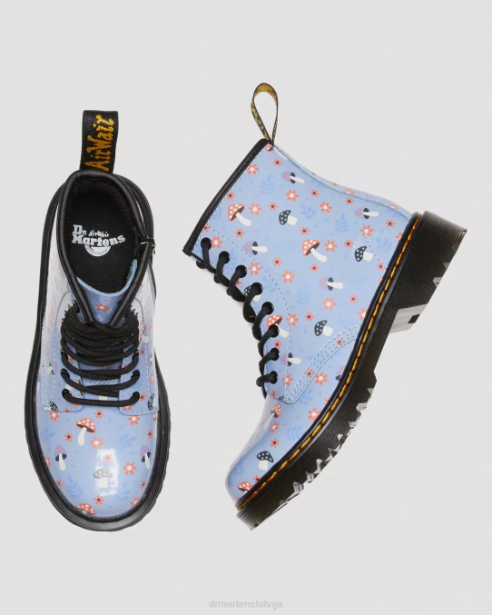 Dr. Martens apavi bērni zen blue lucido & patent lamper junior 1460 patentēta mežģīņu zābaki LHJP456