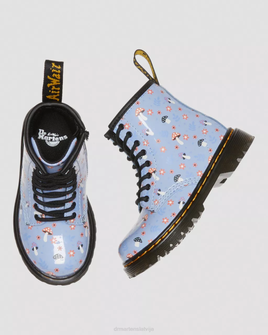 Dr. Martens apavi bērni zen blue lucido & patent lamper toddler 1460 patentēta mežģīņu zābaki LHJP412
