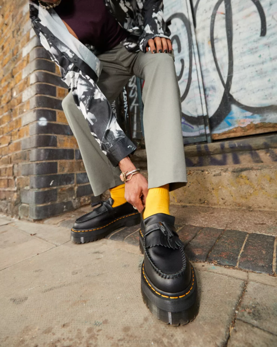 Dr. Martens apavi sievietes melna gluda adrian ādas platformas pušķu loafers LHJP218