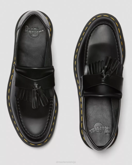 Dr. Martens apavi sievietes melna gluda adrian dzeltenā dūriena ādas pušķu klaipi LHJP367