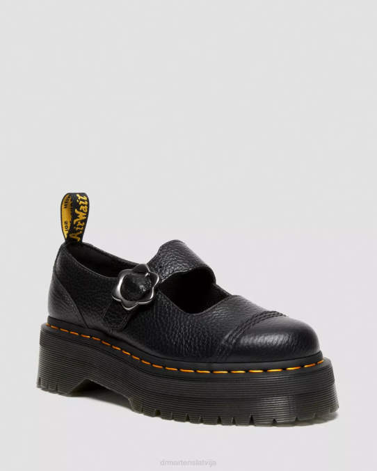 Dr. Martens apavi sievietes melna slīpēta nappa addina ziedu sprādzes ādas platformas kurpes LHJP226