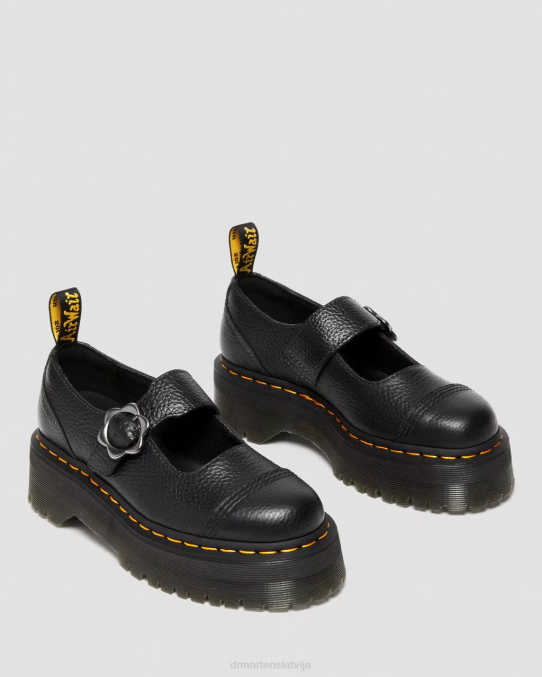 Dr. Martens apavi sievietes melna slīpēta nappa addina ziedu sprādzes ādas platformas kurpes LHJP226