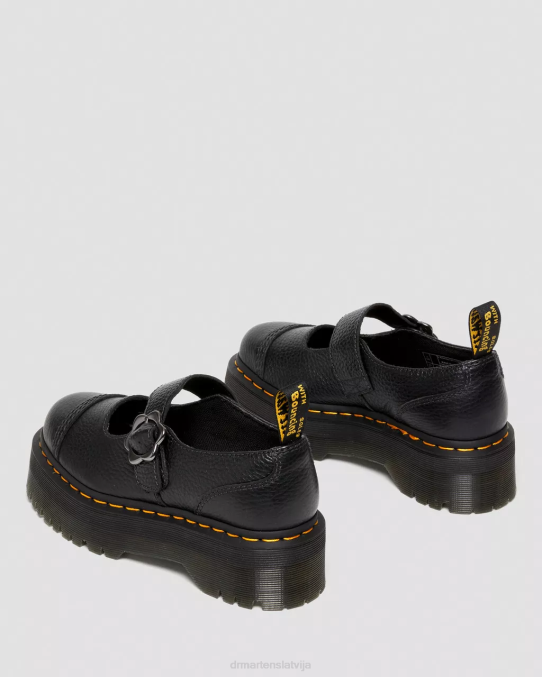 Dr. Martens apavi sievietes melna slīpēta nappa addina ziedu sprādzes ādas platformas kurpes LHJP226