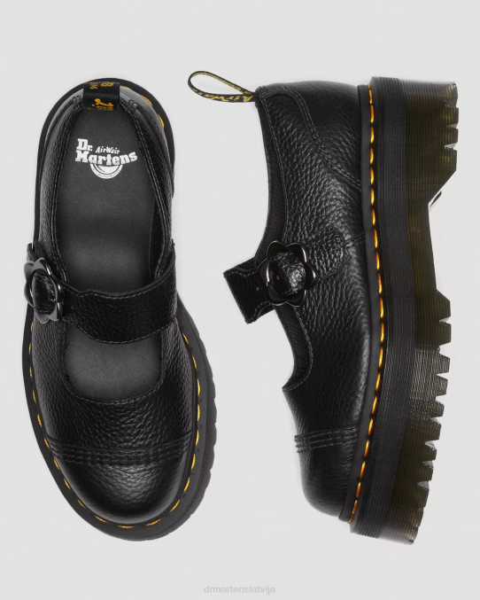 Dr. Martens apavi sievietes melna slīpēta nappa addina ziedu sprādzes ādas platformas kurpes LHJP226