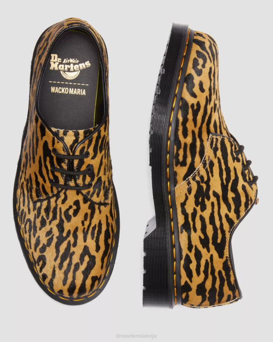 Dr. Martens apavi sievietes uzvilkti melni un dzeltenbrūni mati 1461 wacko maria oksfordas apavi LHJP278