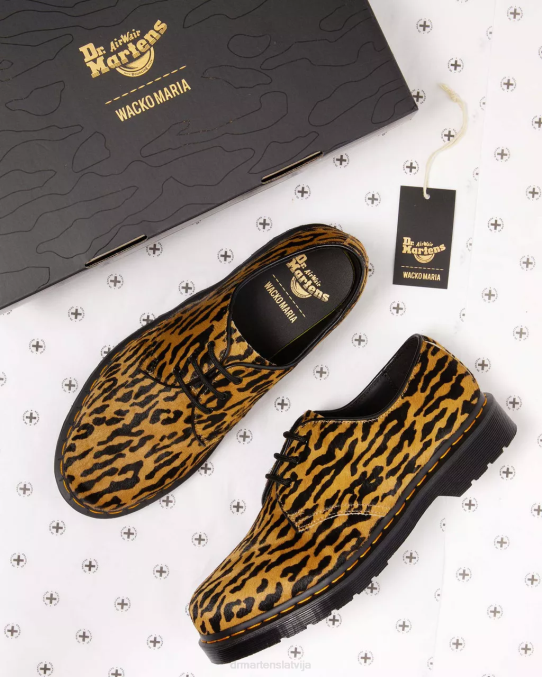 Dr. Martens apavi sievietes uzvilkti melni un dzeltenbrūni mati 1461 wacko maria oksfordas apavi LHJP278