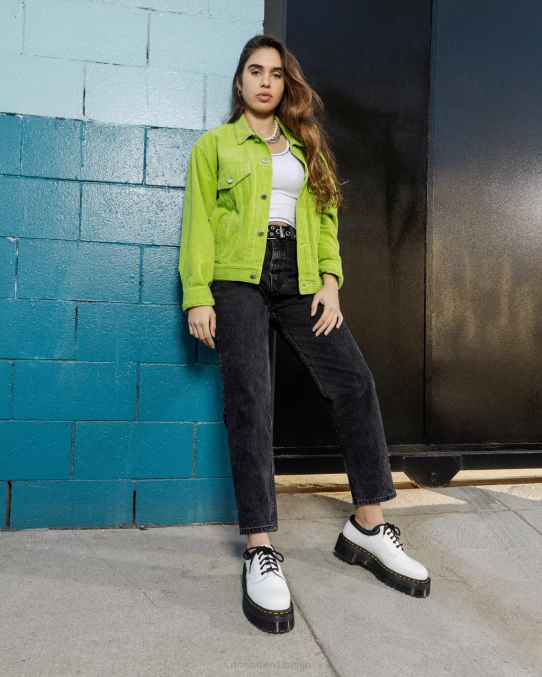 Dr. Martens apavi sievietes balta pulēta gluda 8053 ādas platformas ikdienas apavi LHJP231