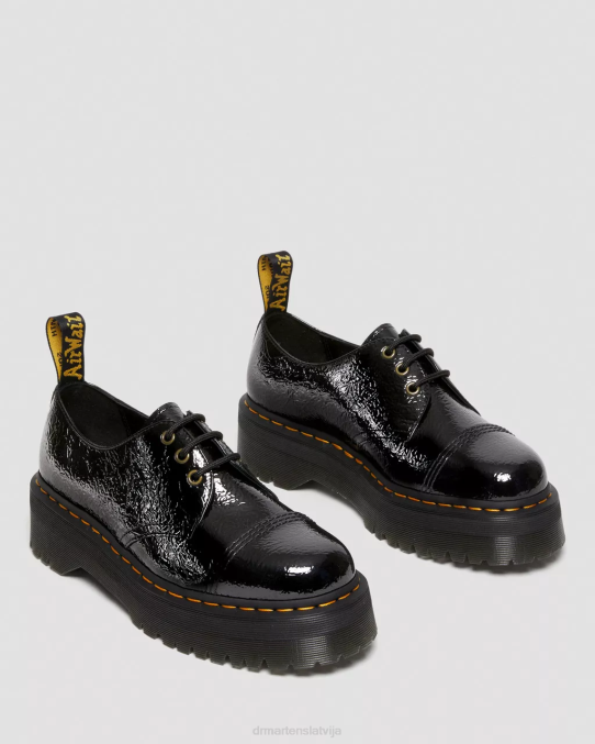 Dr. Martens apavi sievietes melnais nomocītais patents 1461 noskumuši lakādas platformas kurpes LHJP234