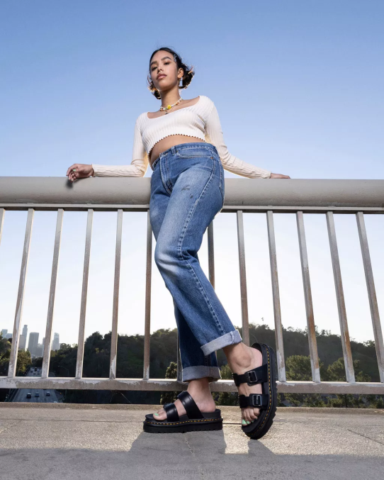 Dr. Martens apavi sievietes melns brendo myles brando ādas sprādzes slide sandales LHJP251