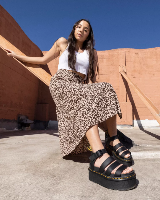 Dr. Martens apavi sievietes melns hidro blaire hidro ādas platformas siksnu sandales LHJP246