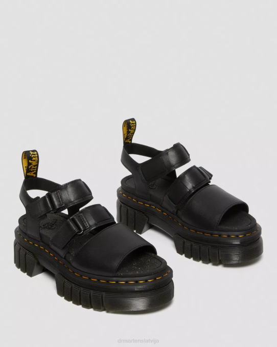 Dr. Martens apavi sievietes melns nappa lux ricki nappa lux ādas 3 siksnu platformas sandales LHJP244