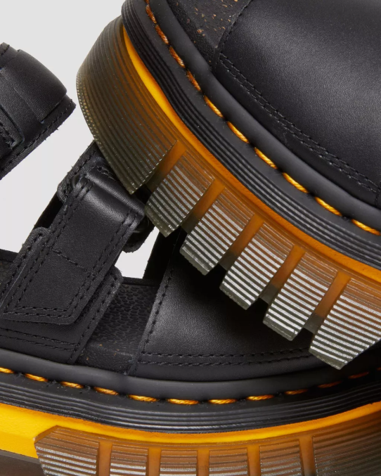 Dr. Martens apavi sievietes melns pulēts lucido ricki kontrasta zoles ādas 3 siksnu platformas sandales LHJP273