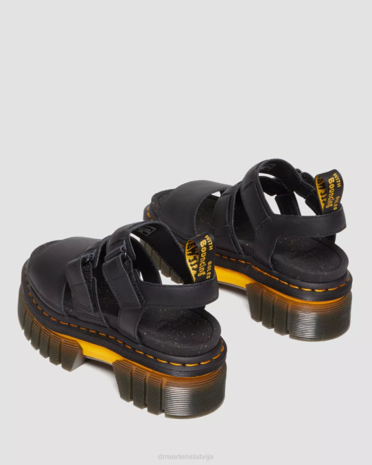 Dr. Martens apavi sievietes melns pulēts lucido ricki kontrasta zoles ādas 3 siksnu platformas sandales LHJP273
