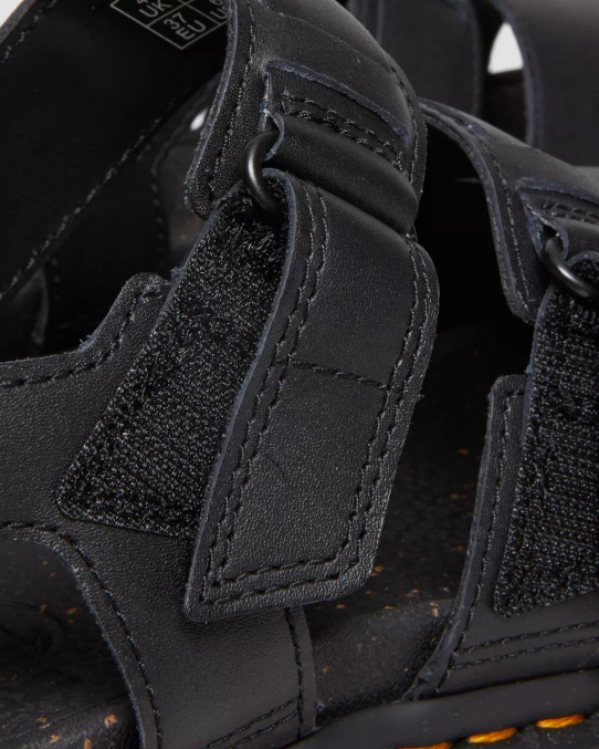 Dr. Martens apavi sievietes melns pulēts lucido ricki kontrasta zoles ādas 3 siksnu platformas sandales LHJP273