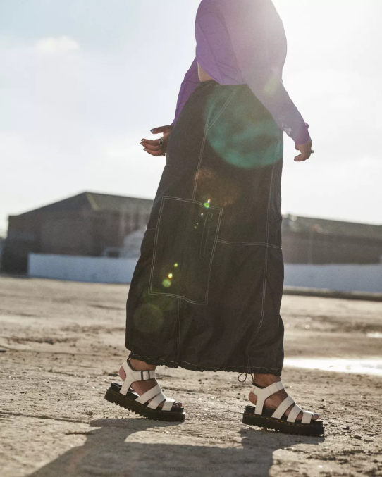 Dr. Martens apavi sievietes pergamenta bēša pisa blaire pisa ādas siksnu sandales LHJP275