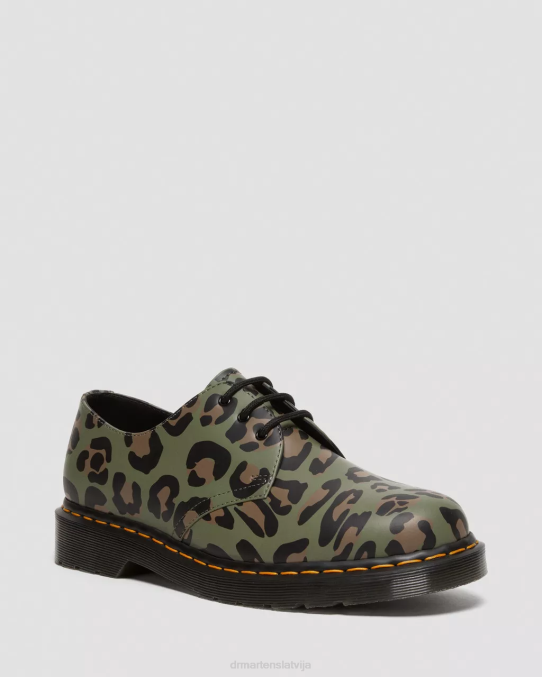 Dr. Martens apavi sievietes haki zaļš izkropļots leopards 1461. gada kropļotas leoparda raksta oksfordas kurpes LHJP301