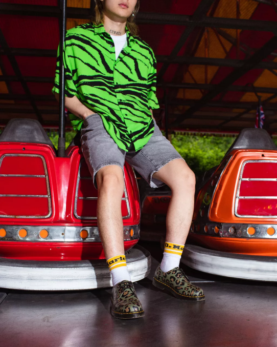 Dr. Martens apavi sievietes haki zaļš izkropļots leopards 1461. gada kropļotas leoparda raksta oksfordas kurpes LHJP301