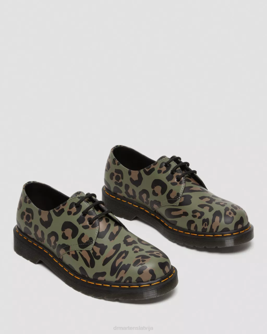 Dr. Martens apavi sievietes haki zaļš izkropļots leopards 1461. gada kropļotas leoparda raksta oksfordas kurpes LHJP301