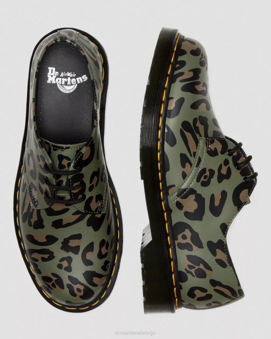 Dr. Martens apavi sievietes haki zaļš izkropļots leopards 1461. gada kropļotas leoparda raksta oksfordas kurpes LHJP301
