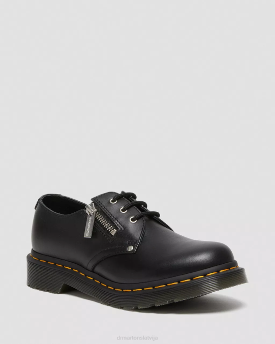Dr. Martens apavi sievietes melna wanama 1461 dubultā rāvējslēdzēja ādas oksfordas kurpes LHJP309