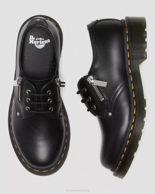 Dr. Martens apavi sievietes melna wanama 1461 dubultā rāvējslēdzēja ādas oksfordas kurpes LHJP309