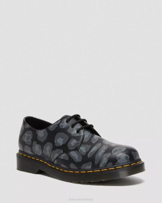 Dr. Martens apavi sievietes melns deformēts leopards 1461. gada kropļotas leoparda raksta oksfordas kurpes LHJP299