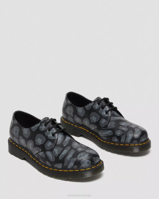 Dr. Martens apavi sievietes melns deformēts leopards 1461. gada kropļotas leoparda raksta oksfordas kurpes LHJP299