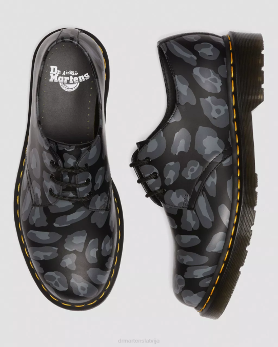 Dr. Martens apavi sievietes melns deformēts leopards 1461. gada kropļotas leoparda raksta oksfordas kurpes LHJP299