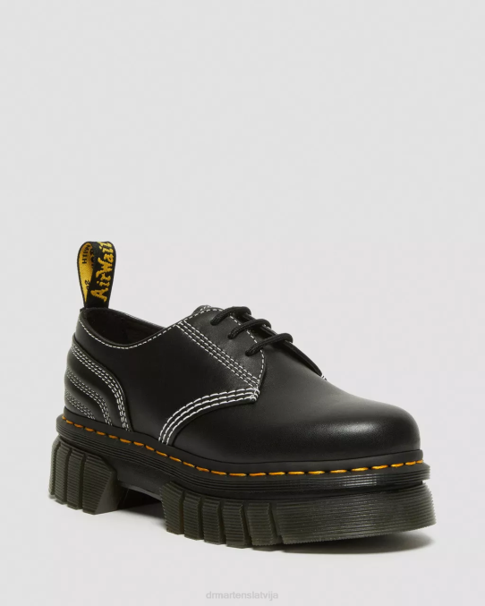 Dr. Martens apavi sievietes melns nappa lux audrick balta dūriena ādas platformas kurpes LHJP233