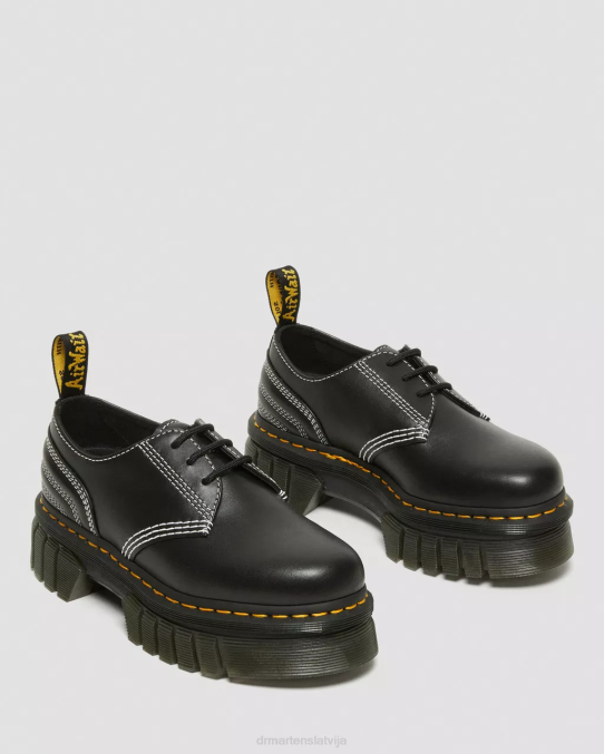 Dr. Martens apavi sievietes melns nappa lux audrick balta dūriena ādas platformas kurpes LHJP233