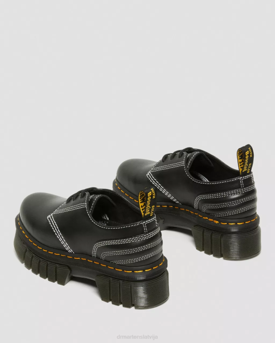 Dr. Martens apavi sievietes melns nappa lux audrick balta dūriena ādas platformas kurpes LHJP233
