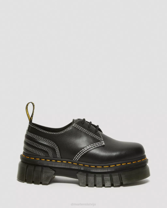 Dr. Martens apavi sievietes melns nappa lux audrick balta dūriena ādas platformas kurpes LHJP233