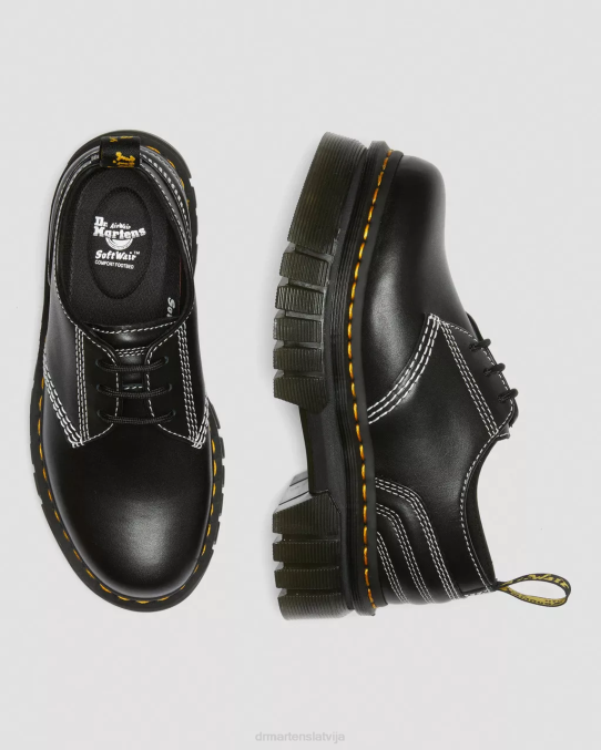 Dr. Martens apavi sievietes melns nappa lux audrick balta dūriena ādas platformas kurpes LHJP233