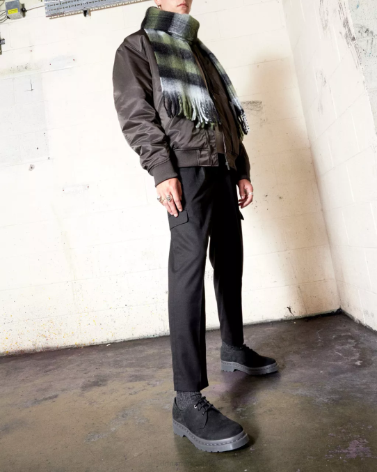 Dr. Martens apavi sievietes melns slīpēts nubuks wp 1461 mono frēzētas nubuka ādas oksfordas kurpes LHJP298