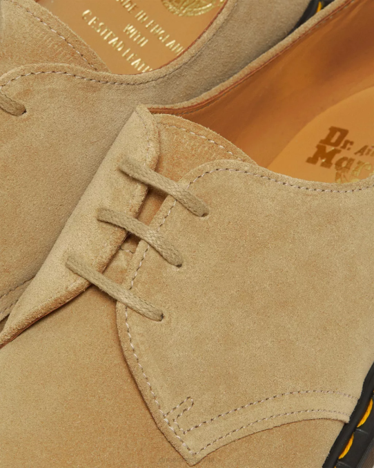 Dr. Martens apavi sievietes smilškrāsas buks zamšādas 1461 ražots Anglijā buck zamšādas oksfordas kurpes LHJP329