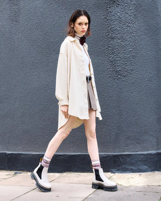 Dr. Martens apavi sievietes bruģakmens pelēks nappa lux audrick nappa ādas platformas chelsea zābaki LHJP105