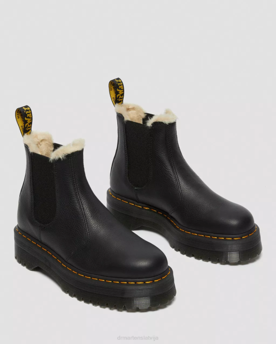 Dr. Martens apavi sievietes melnā pisa 2976. gada mākslīgās kažokādas oderi platformas Chelsea zābaki LHJP62