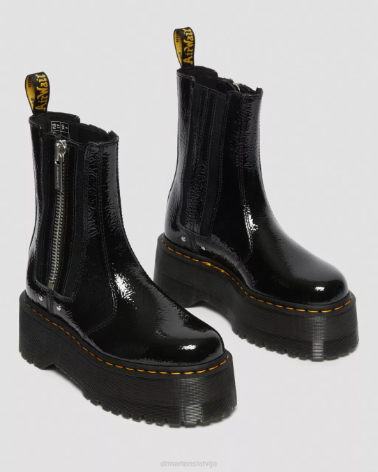 Dr. Martens apavi sievietes melnais nomocītais patents 2976 max distressed patent Chelsea platformas zābaki LHJP170