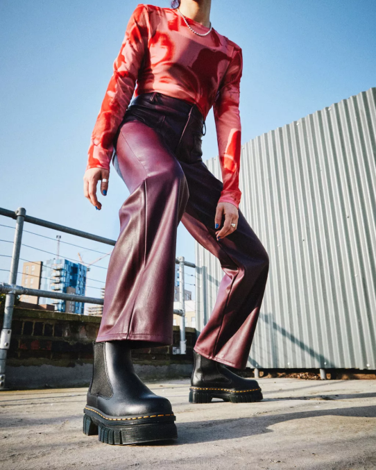 Dr. Martens apavi sievietes melns nappa lux audrick nappa ādas platformas chelsea zābaki LHJP11