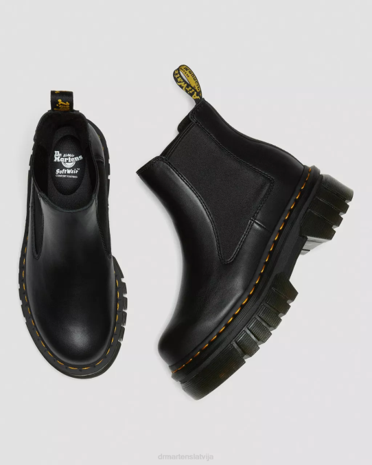 Dr. Martens apavi sievietes melns nappa lux audrick nappa ādas platformas chelsea zābaki LHJP11