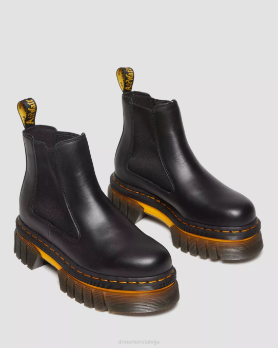Dr. Martens apavi sievietes melns pulēts lucido audrick kontrasta zoles ādas platformas chelsea zābaki LHJP138