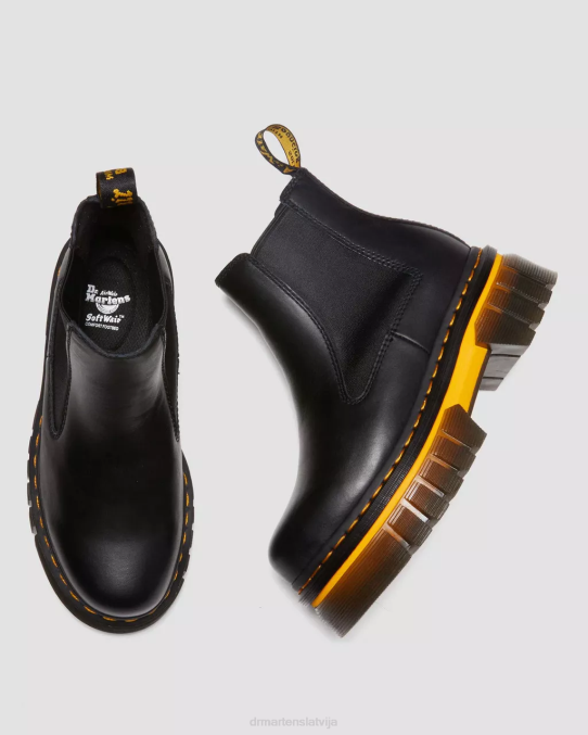 Dr. Martens apavi sievietes melns pulēts lucido audrick kontrasta zoles ādas platformas chelsea zābaki LHJP138