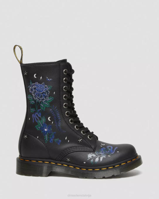 Dr. Martens apavi sievietes melna ziedu mash up k hidro 1490 mistiski ziedu ādas zābaki līdz ikru vidum LHJP364
