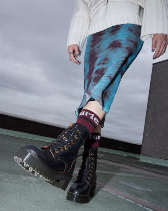 Dr. Martens apavi sievietes melna vintage gluda leona vintage gludas ādas zābaki ar papēžiem LHJP205