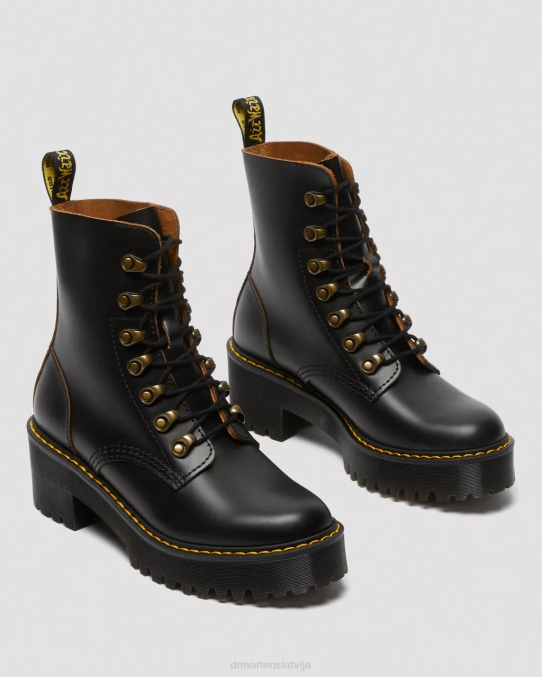 Dr. Martens apavi sievietes melna vintage gluda leona vintage gludas ādas zābaki ar papēžiem LHJP205