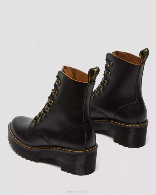 Dr. Martens apavi sievietes melna vintage gluda leona vintage gludas ādas zābaki ar papēžiem LHJP205