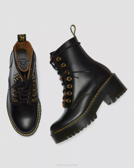 Dr. Martens apavi sievietes melna vintage gluda leona vintage gludas ādas zābaki ar papēžiem LHJP205