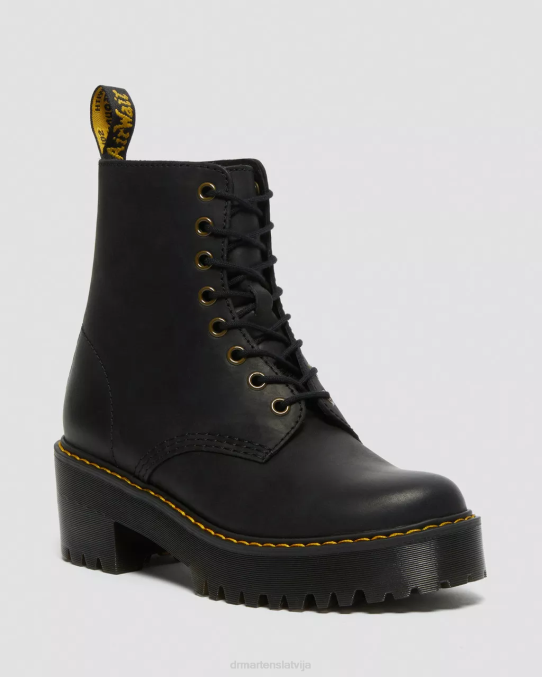 Dr. Martens apavi sievietes melni noslīpēts Vaiomings shriver hi Vajomingas ādas papēžu zābaki LHJP40