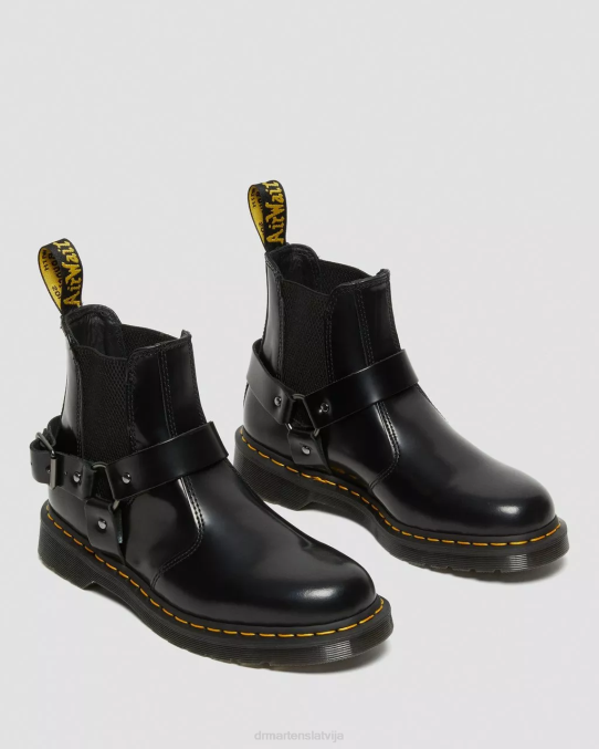 Dr. Martens apavi sievietes melni pulēti gludi wincox gludas ādas zābaki ar sprādzēm LHJP134