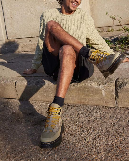 Dr. Martens apavi sievietes gaiši olīvu ciklons neilons un lapstone Boury neilona un ādas ikdienas zābaki LHJP161